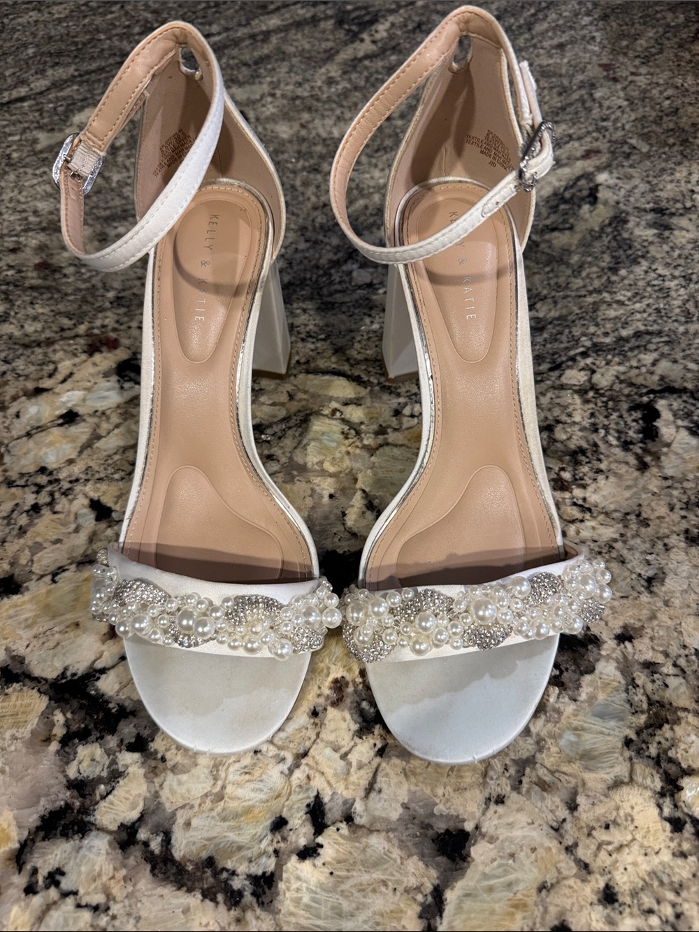 Kelly & Katie White Pearl & Crystal Ankle-Strap Heels